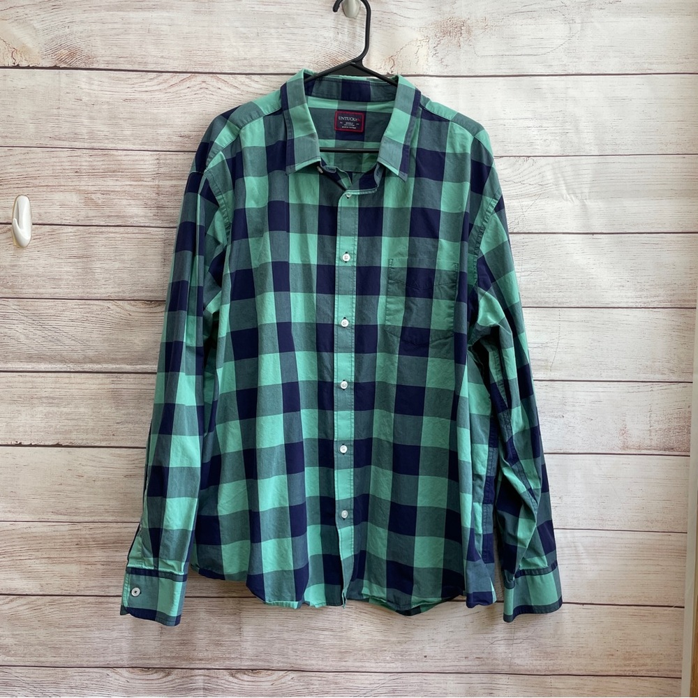UNTUCK IT LONG SLEEVE SHIRT IN BLUE AND GREEN CHECKS